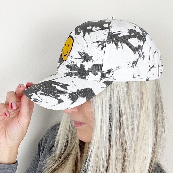 Smiley Face White Gray Tie Dye Ball Cap Hat main image 13